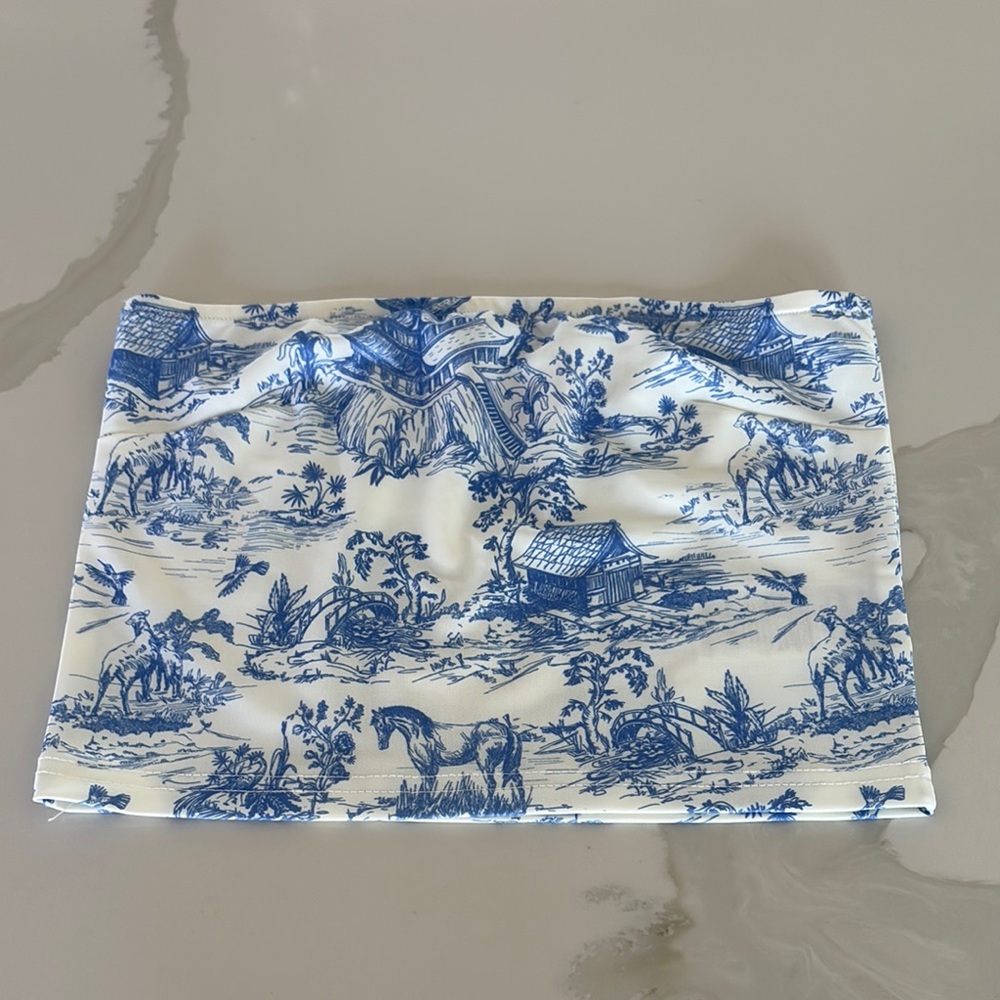 Edikted White and Blue Fabric with Pink Label